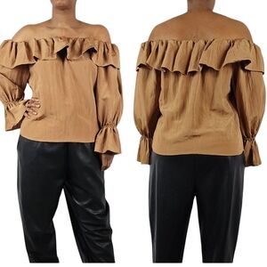 Misa Los Angeles Mischa Gold Satin-like Off The Shoulder Top